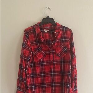 Red and Blue Plaid Button-Up Shirt